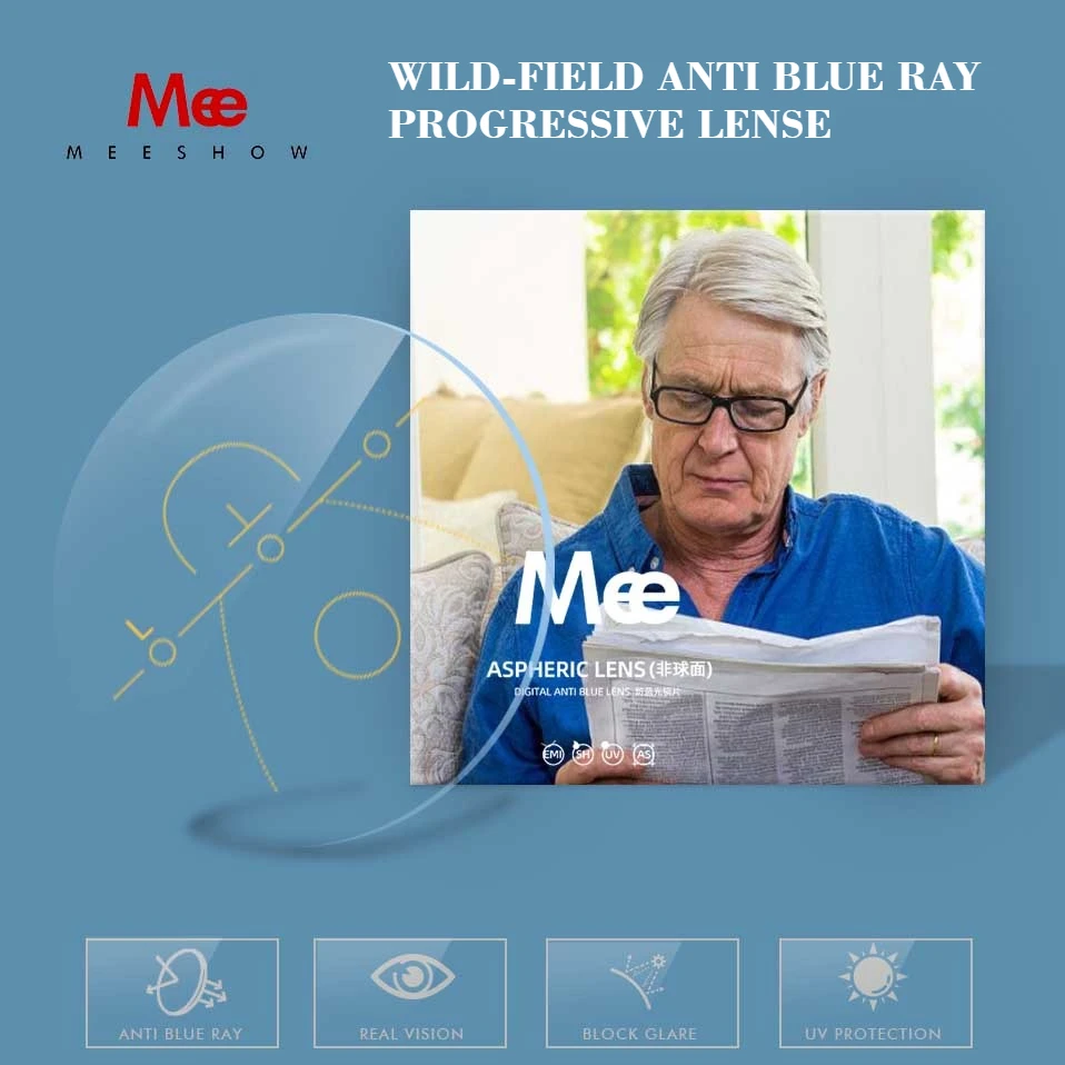 1.56 1.61 1.67 1.74 Progressive Anti-Blue Ray Free-form Wide Field Of View UV400 Aspherical Multifocal Optical prescription Lens