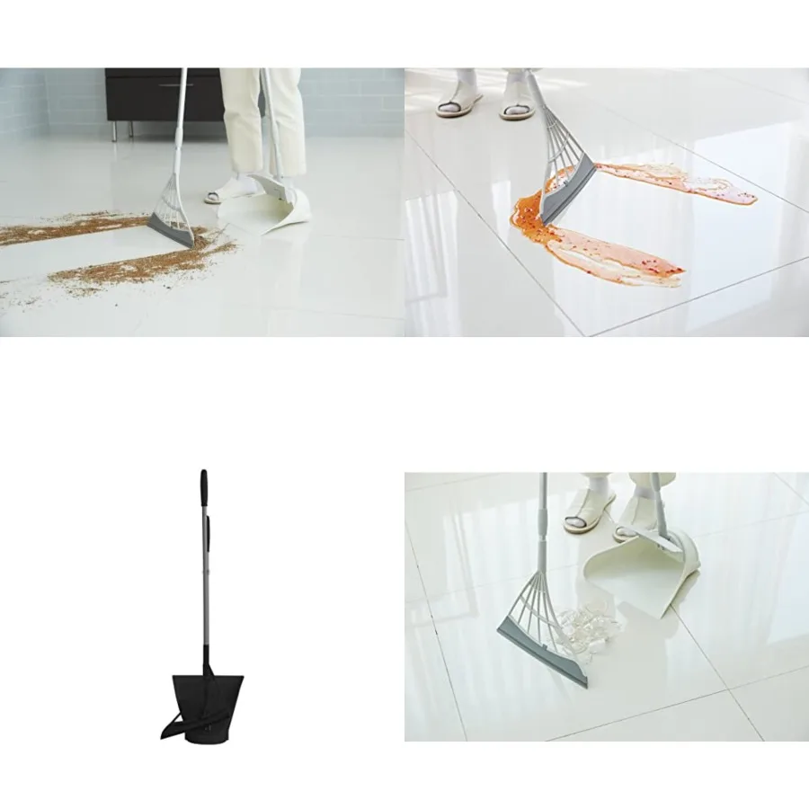 

and Dustpan Set - All-Surface Silicone Broom Squeegee for Indoor Cleaning - Sweeps Glass, Dust, Removes Pet Hair, Liquids - Smo