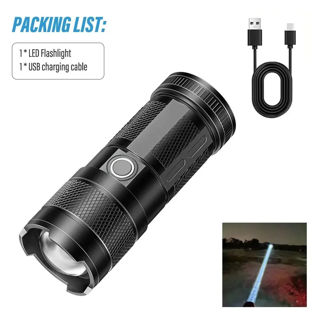 

Powerful White Laser Flashlight Plastic Material With Tail COB Floodlight Telescopic Zoom Torch Light Waterproof Rechargeable