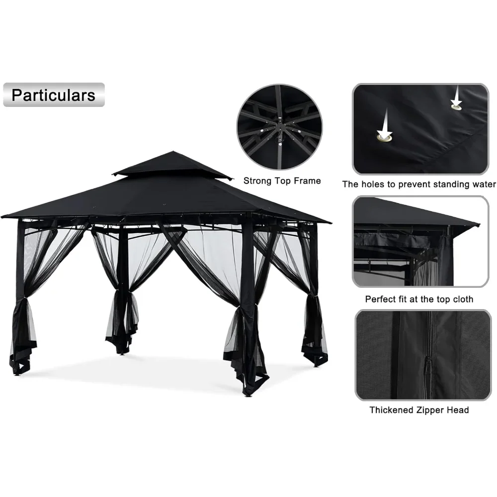 Imagem -05 - Toldo ao ar Livre com Stable Steel Frame e Rede Canopy Tent Impermeável Garden Gazebo Preto 8x8