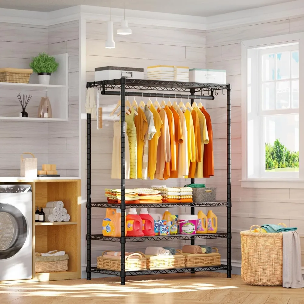 Armários portáteis H4 Plus, rack de roupas de 4 camadas para quarto e vestiário, armazenamento de roupas de metal e guarda-roupa organizador