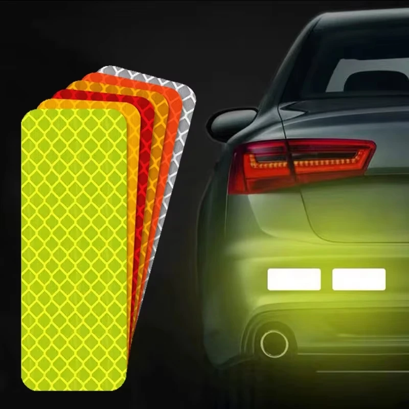 10Pcs Car Bumper Reflective Safety Strip Stickers Warning Tape High Visibility Waterproof Night Driving Vehicle Accessory
