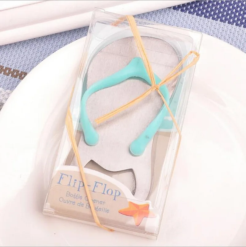 

50PCS Custom-printing Flip Flop Bottle Openers in Beach Themed Gift Box Unique Wedding Favors Bomboniere Gift Sandals Opener