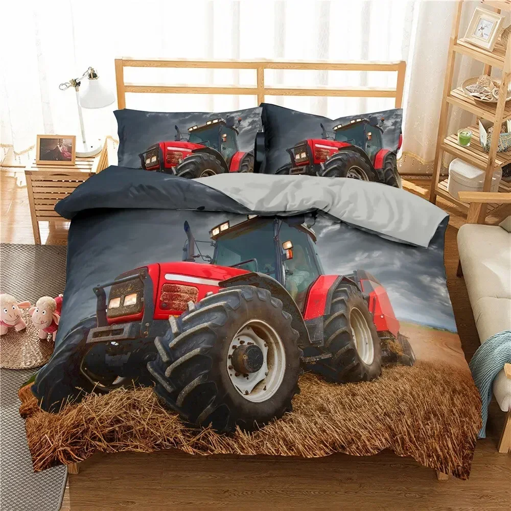 Retro Tractor Car Engineering Vehicle Comfortable Duvet Cover Pillowcase Bedding Set Children Bedroom Decoration Home Textile