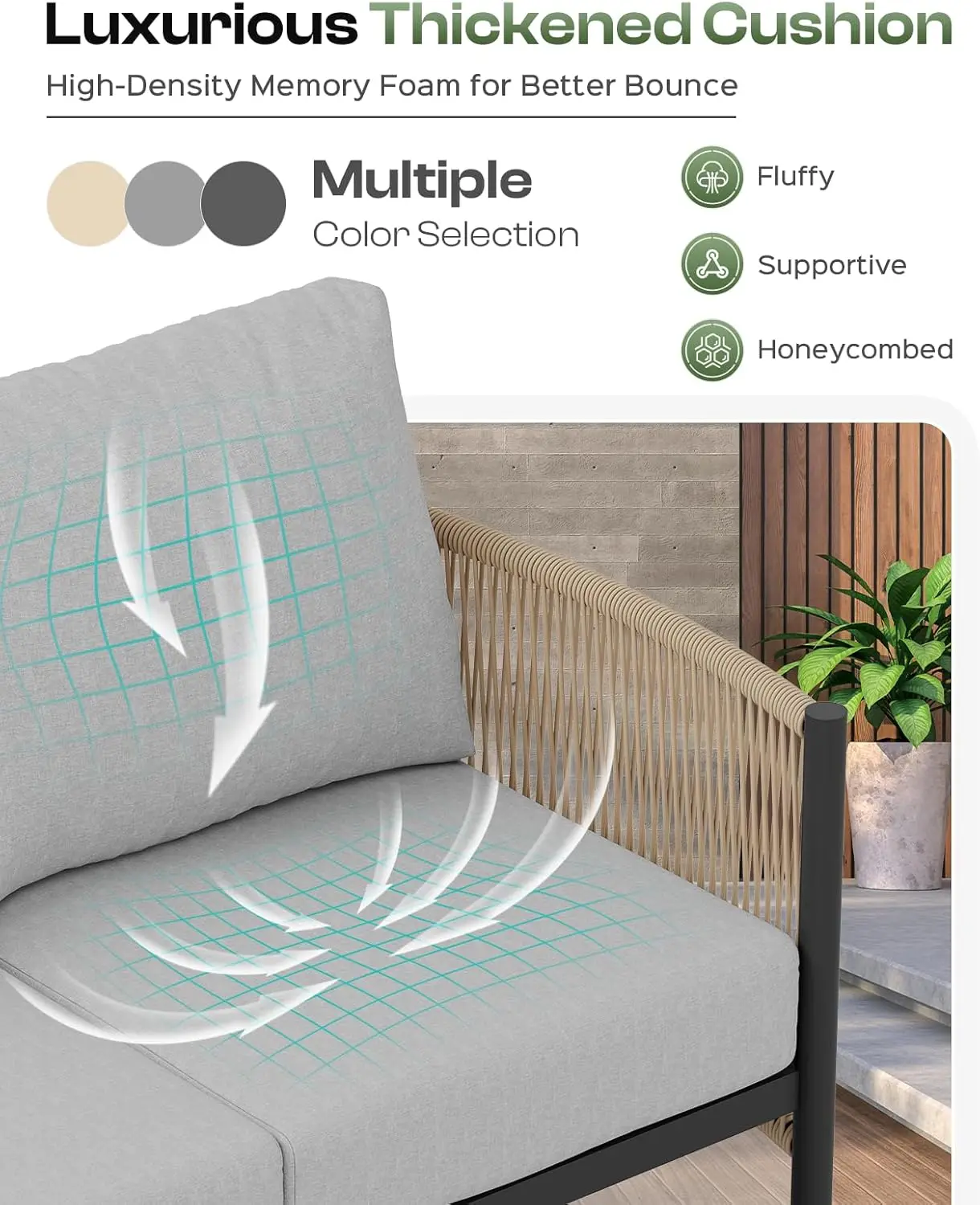 Set Furnitur Teras Luar Ruangan Aluminium, Tali HDPE 5 Buah Set Perbualan Bersekat Modern dengan Meja Kopi Dua Lapis, Semua Wea