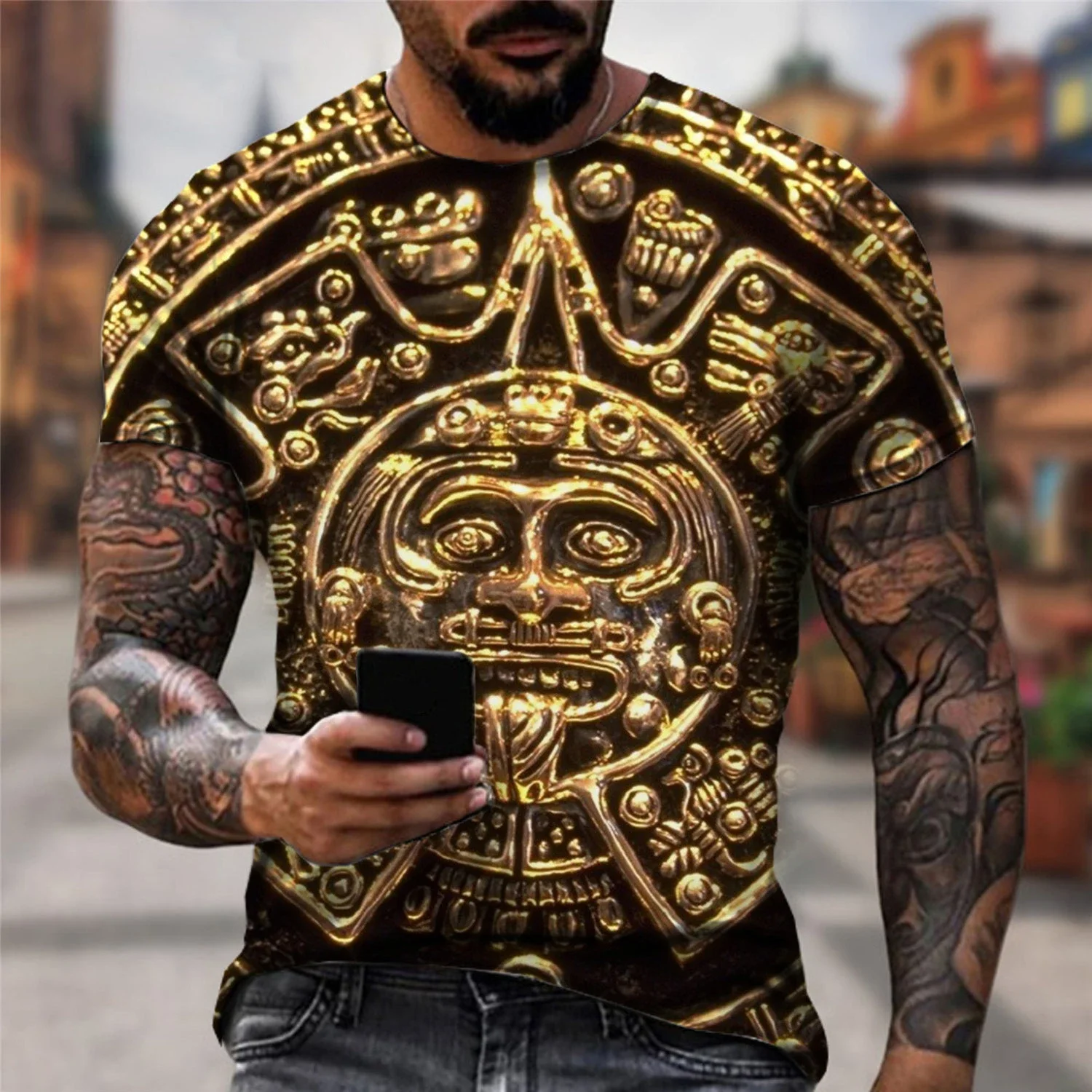 Funny T Shirt Mexico Aztec Calendar 3D Print Men Woman Short Sleeve T-shirts Fashion Streetwear Harajuku Kids Tops Tees Clothing