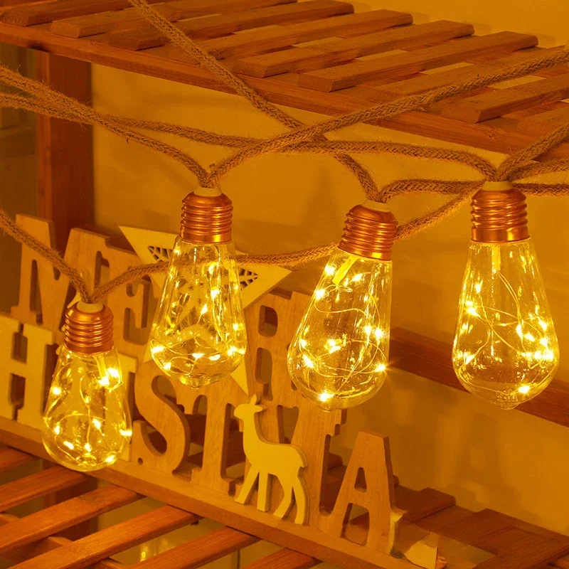 27Pcs/Lots New Outdoor Waterproof Camping Solar Hemp Rope Light String Courtyard Copper Wire Light Christmas Bulb Lamp