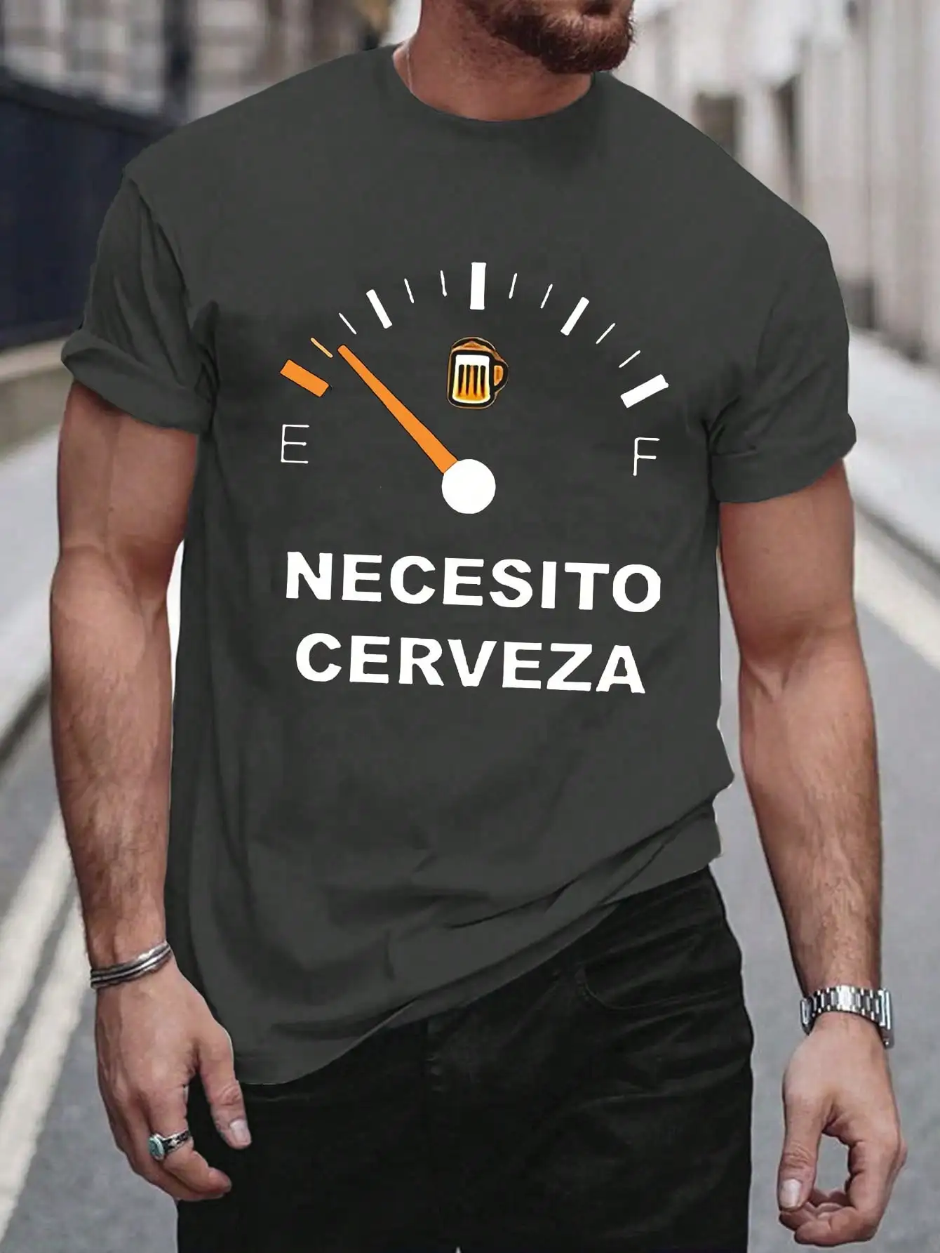 

Мужская футболка с коротким рукавом и круглым вырезом с принтом «Fuel Gauge Beer», повседневная летняя одежда