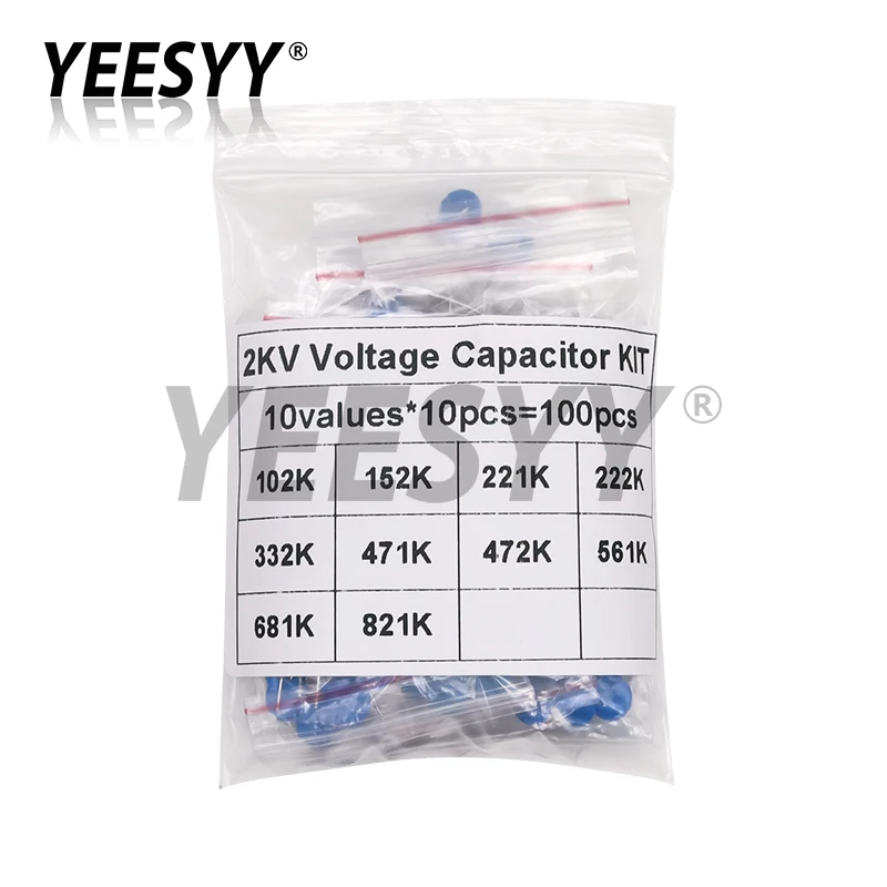

100pcs 2KV High Voltage Ceramic Capacitor Assortment Kit 2KV 102K 152K 221K 222K 332K 471K 472K 561K 681K 821K DIY Set