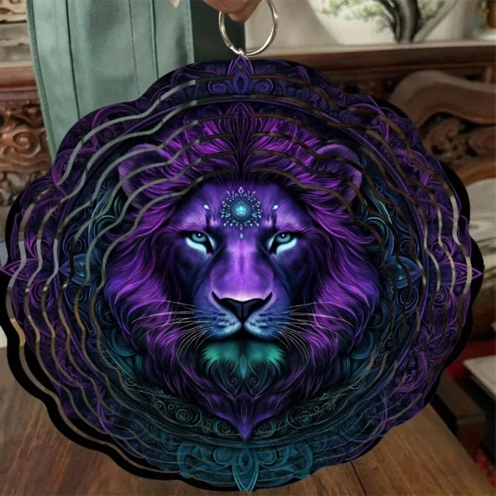 CIFBUY Wind Chimes 3D Mandala Metal Garden Spinner Hanging Ornament Vibrant Animal 360 Rotating Decor For Yard Patio