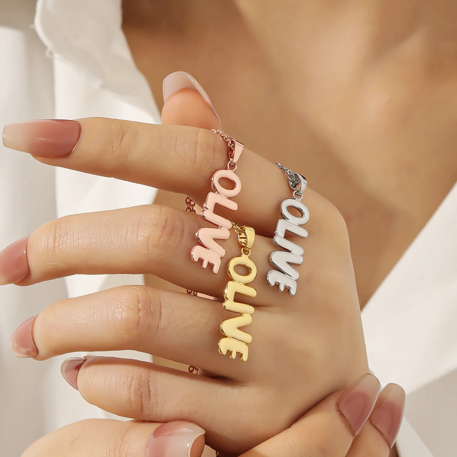 

3D Bubble Letter Necklace Personalized Name Vertical Necklace Customized Name Pendant Gift for Women