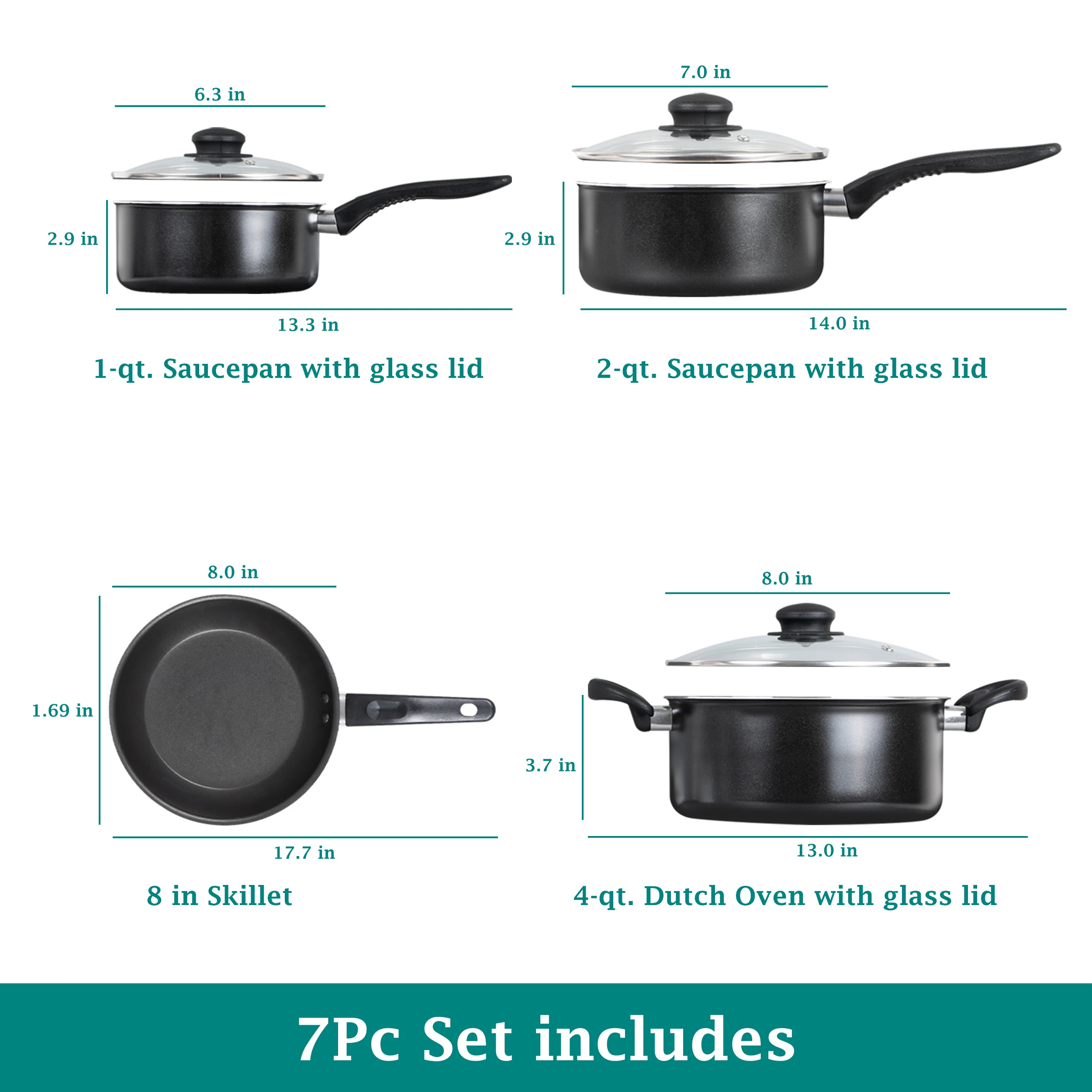 Versatile 7-Piece Aqua Blue Urban Cookware Set Non-Stick Frying Pan Hot Plate Temperature Control Convenient Gift NM2UBNCKWMAQ