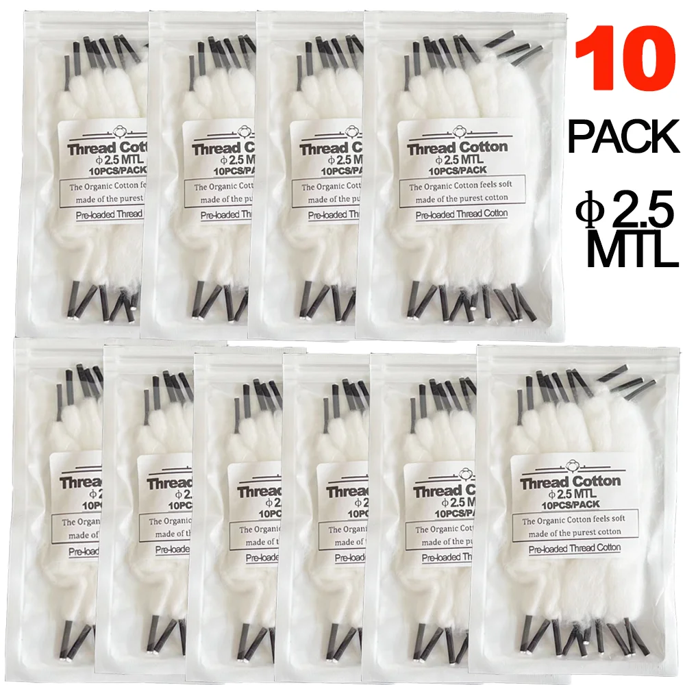 10PACK 2.5/3.0 Mesh Boro Tank Coil Cotton COTN Thread Zeus X Organic Cotton For RDL MTL/DL DIY Liquid Absorbing Oil Guide Cotton