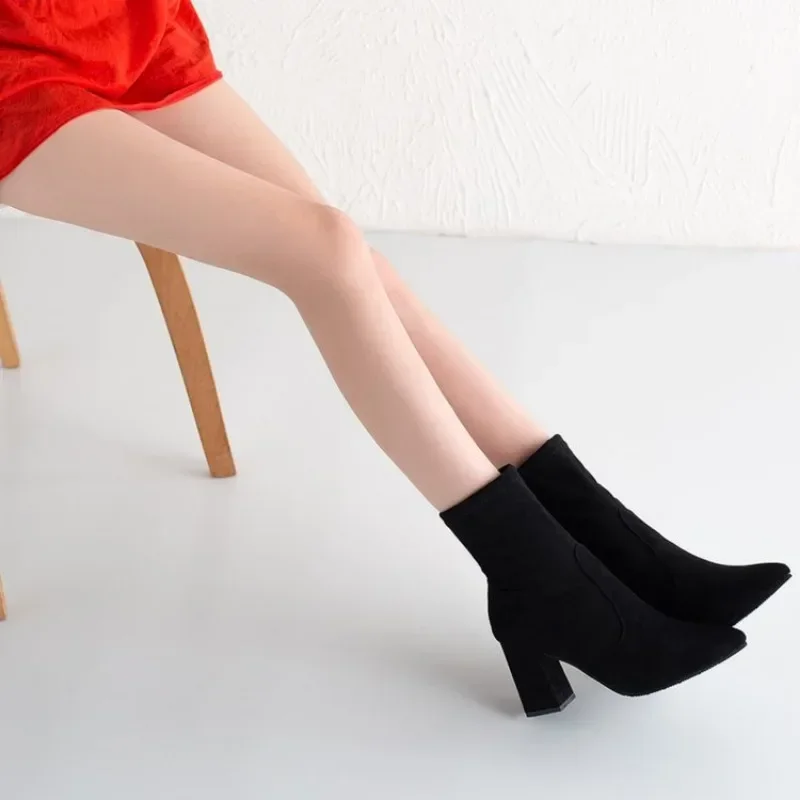 Thick Heel Women Short Boots Fashion Slimming Ankle Booties classic Style Autumn Winter Female Pointed Toe Women Boots D64