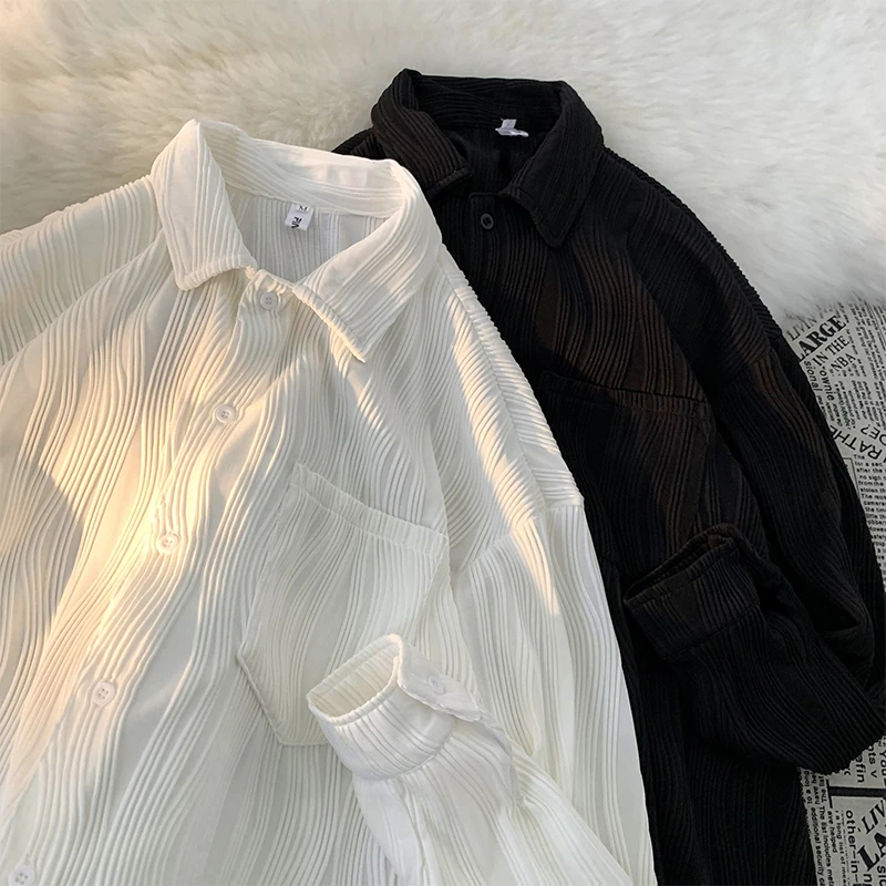 

Large Size 300 Pounds Texture Long Sleeve Men's Shirt Casual Pocket Design Base Layer Top Spring Autumn Seasonal Wear