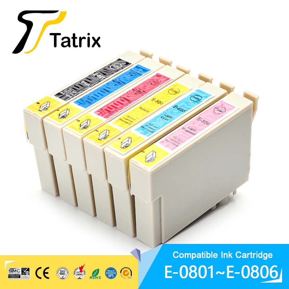 Tatrix 6PK For T0801 T0802 T0803 T0804 T0805 T0806 Ink Cartridge Compatible For Epson Stylus Photo P50 T59 R265 270 285 290 360