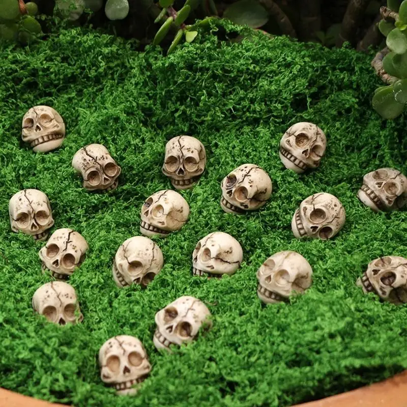 F19B Pack of 20 Mini Skull Decorations Resin Halloween Party Props for Gothic Garden Flower Pot Displays