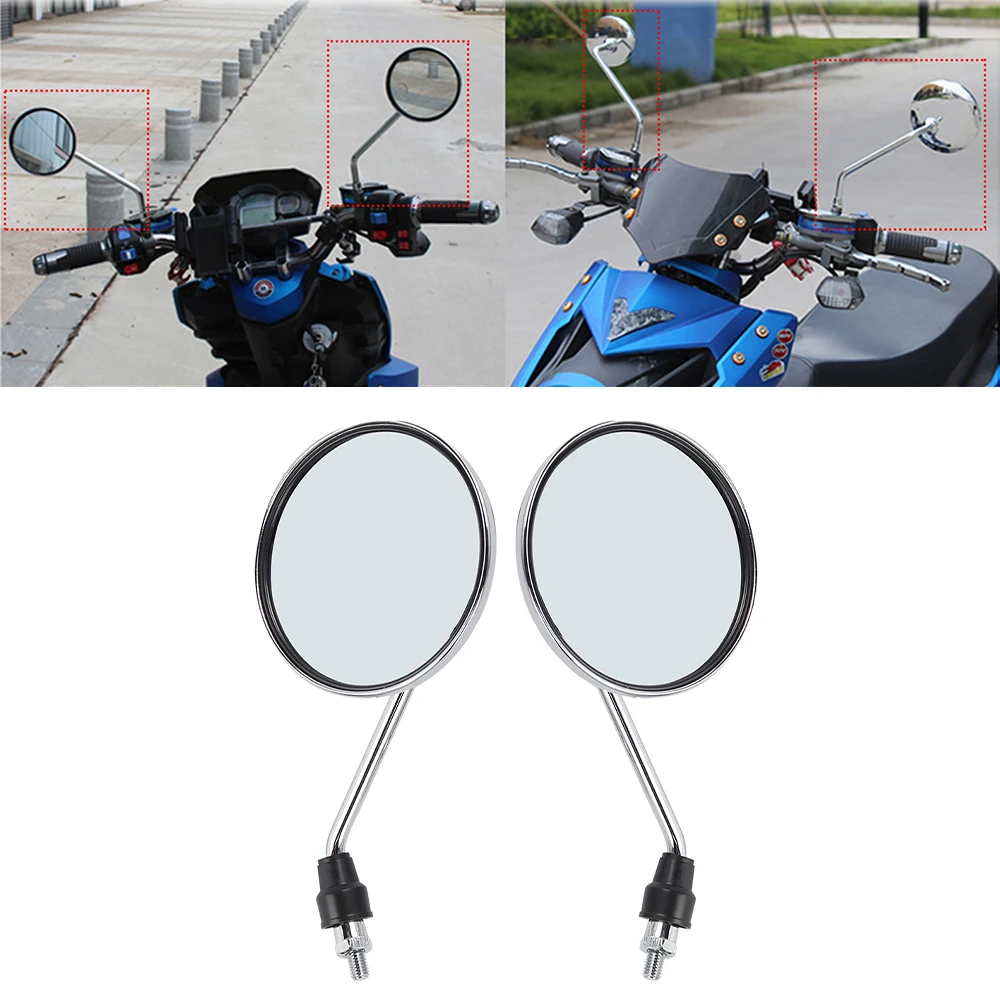 1 Pair Universal Motorcycle Rear View Mirror Chrome Motorbike Back Side Mirrors 8mm 10mm Thread For Honda Harley Moped Scooter