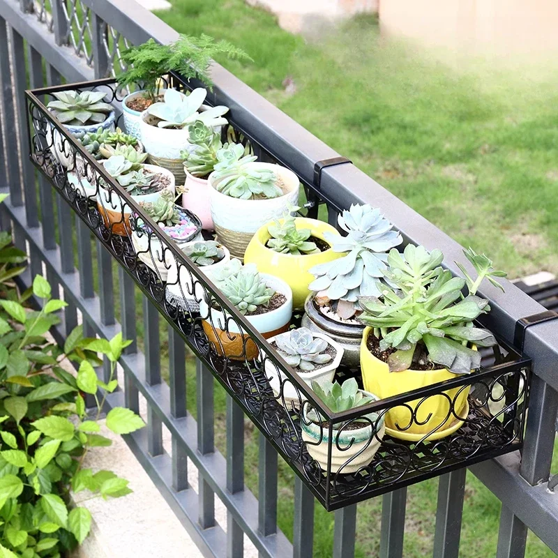 

Window Plant Stand Balcony Hanging Style Flower Pots Holder Fence Railing Succulent Flower Rack Indoor Gardening Storage Rack