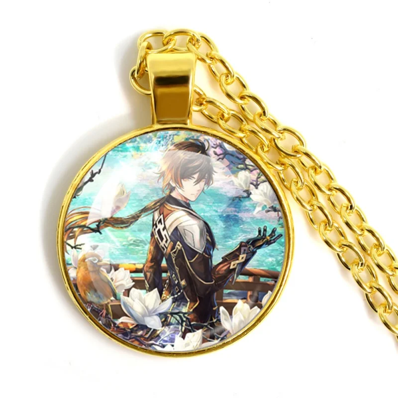 Game Genshin Impact Character Handmade Pendant 25mm Round Necklace Glass Jewelry Fashion Accessories Gift