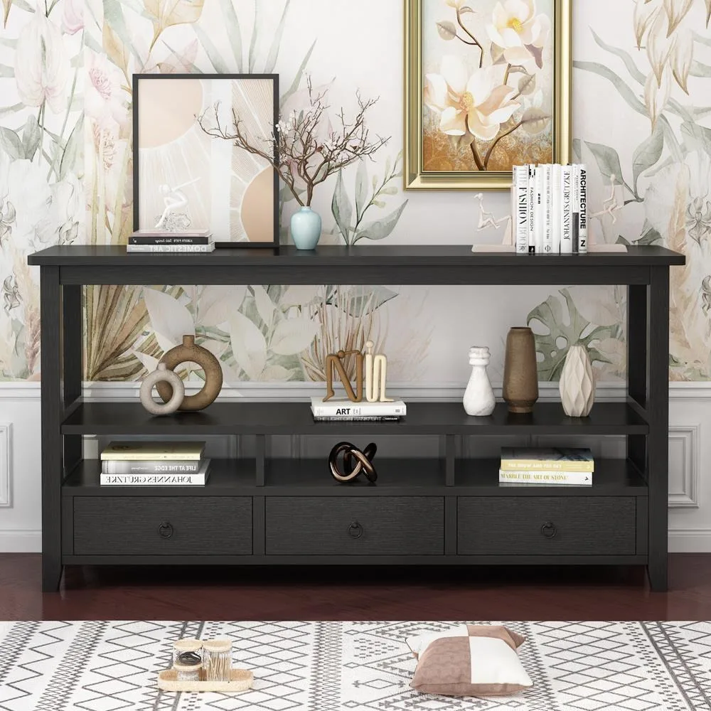 Main console with 3 drawers Wooden entrance table with storage shelf Sofa table