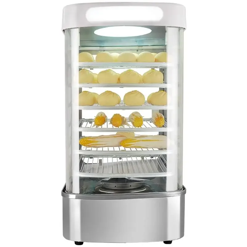 600l Multi-function Big Full Visual 6 Layers Display Glass Cabinet Showcase Food Steamer Counter