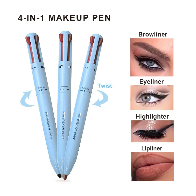Multi-effect 4 In 1 Eyeliner Eyebrow Pencil Highlighter Pen Long Lasting Waterproof Cosmetic Eyeliner Makeup Pencil Lipliner Pen