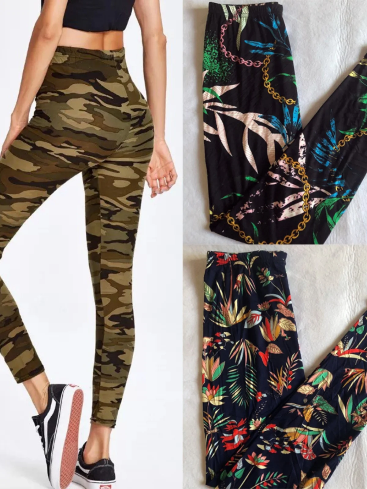 Ultra- Elastic Fleece Milk Silk Printed Nine-Piece Tight Pants Spring Autumn plus Size Women's Base Layer Trousers