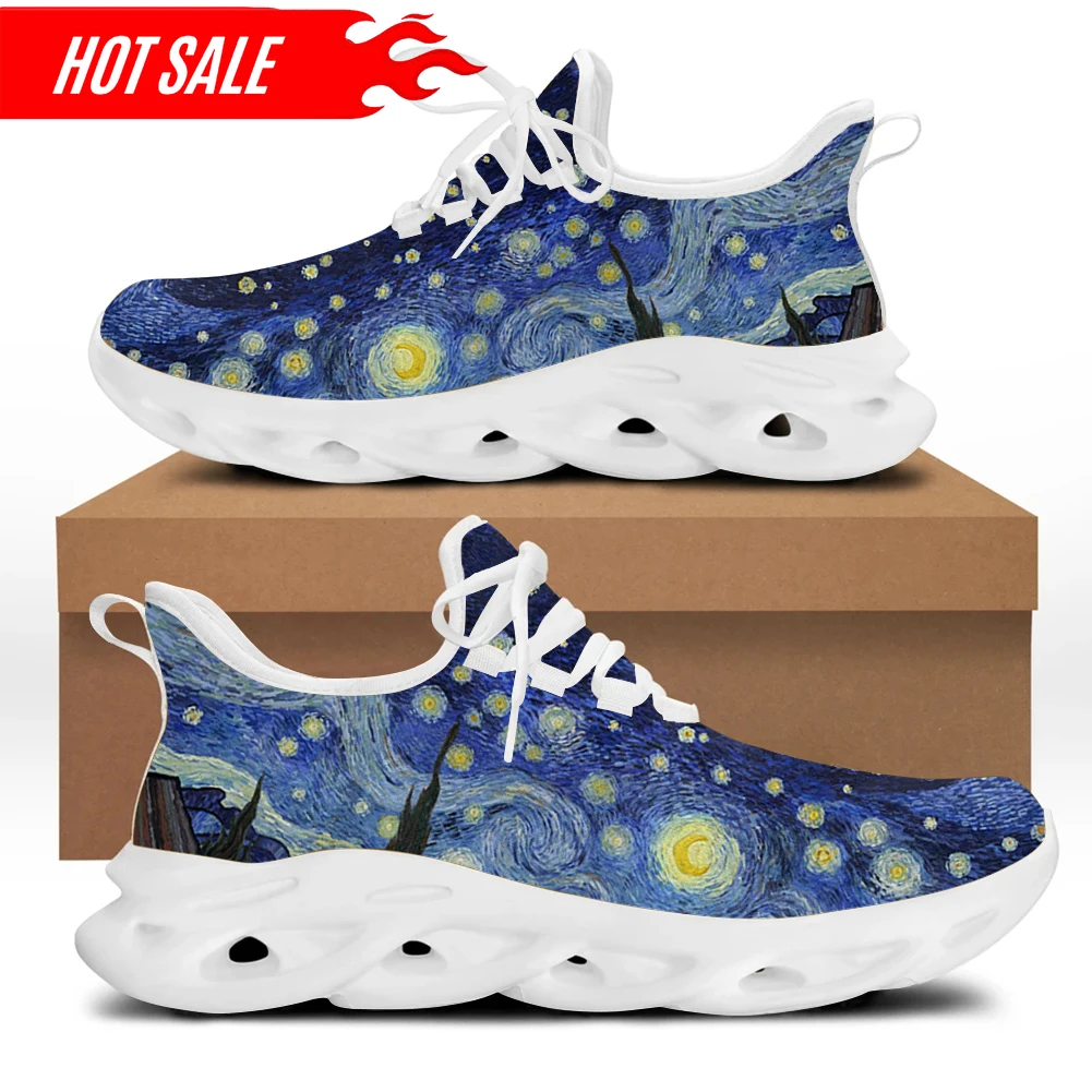 Fashion Wave Painting Women Flats Shoes Mesh Lace Up Comfortable Walk Sneaker Female Footwear Platform Shoes Zapatos