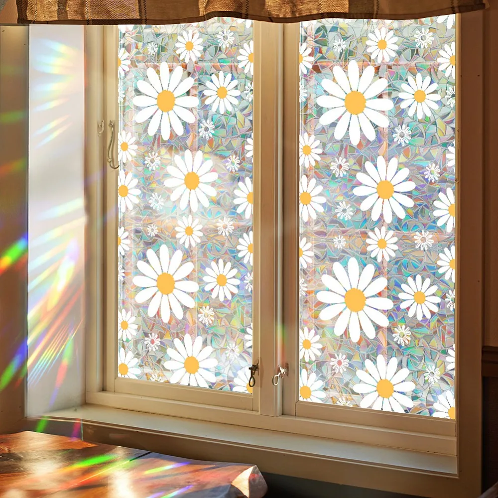PVC Static Stickers Window Decoration Flower Pattern White 430x0.2mm