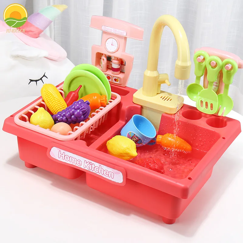 Kitchen Mini Sink Toy Children Pretend Play Simulation Fruits Food Cooking Water Wash Set Education Toys For Girl Birthday Gifts