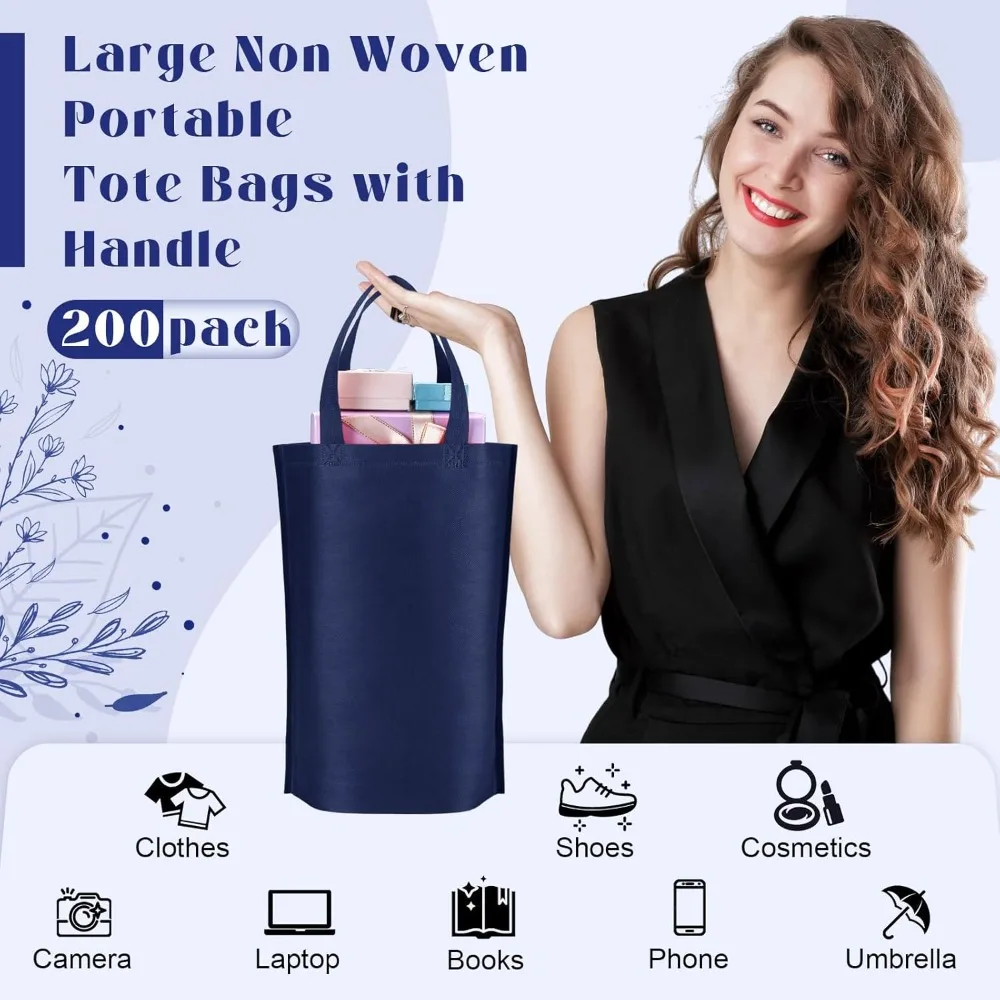 Tas Belanja Lipat Besar dari Bahan Non-Woven dengan Pegangan, Tas Jinjing Portabel untuk Belanja Massal, 11.8x6x13.8 Inci, Dapat Digunakan Kembali