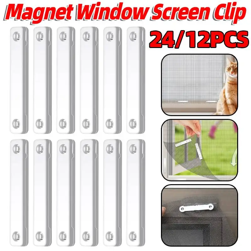 12/24 pièces Clips de fixation magnétiques robustes pour moustiquaires de fenêtre, sans perçage, pour bricolage, accessoires ménagers