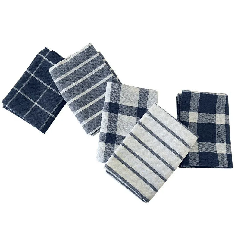 1Pc 46x70cm Geometric Cotton Blue Tea Towel Plaid Striped Kitchen Table Dinner Cloth Napkin Placemat