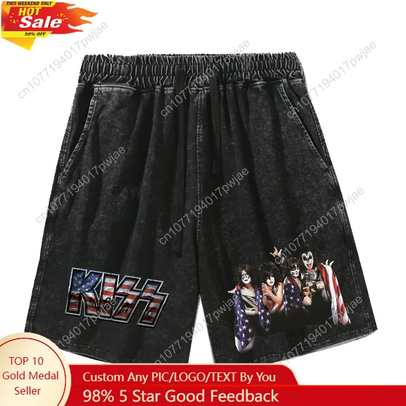

Kiss Rock Band Shorts Mans Womans Teenager Retro Short Pants Vintage Cotton Elastic Soft Beach Shorts Customized Pants