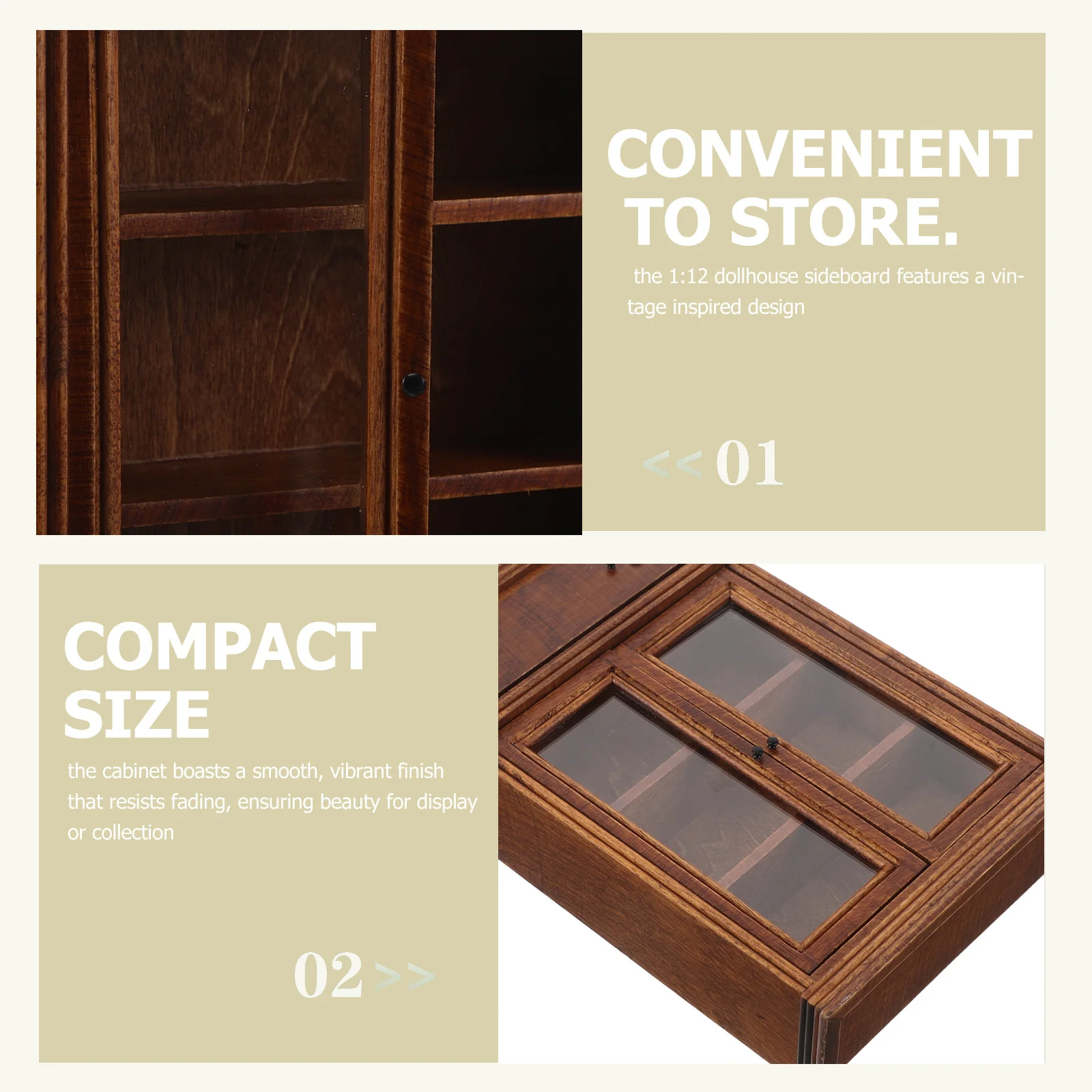 ตู้เก็บของขนาด 1:12 สำหรับบ้านตุ๊กตา ทำจากไม้ รุ่นมินิเอเจอร์ สีน้ำตาลเกาลัด เหมาะสำหรับห้องนั่งเล่น ใช้เป็นเฟอร์นิเจอร์ตกแต่ง