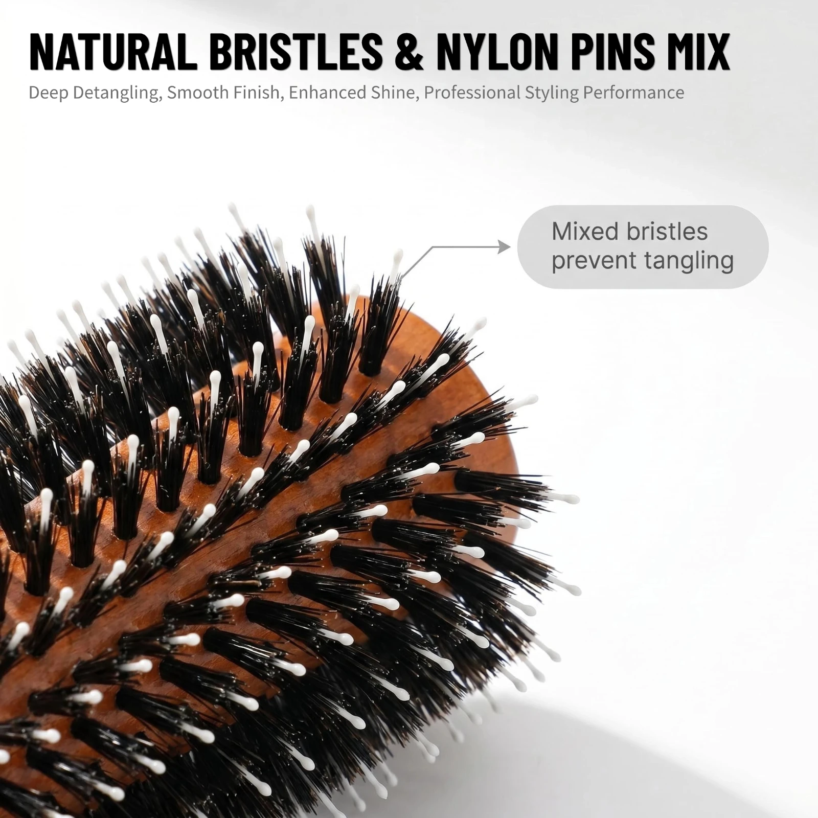 Professionelle Rundbürste mit Wildschweinborsten in 5 Größen, Holzgriff mit Anti-Rutsch-Funktion, für Salon und Zuhause, zum Föhnen, Locken und Volumen-Styling – Detail 8