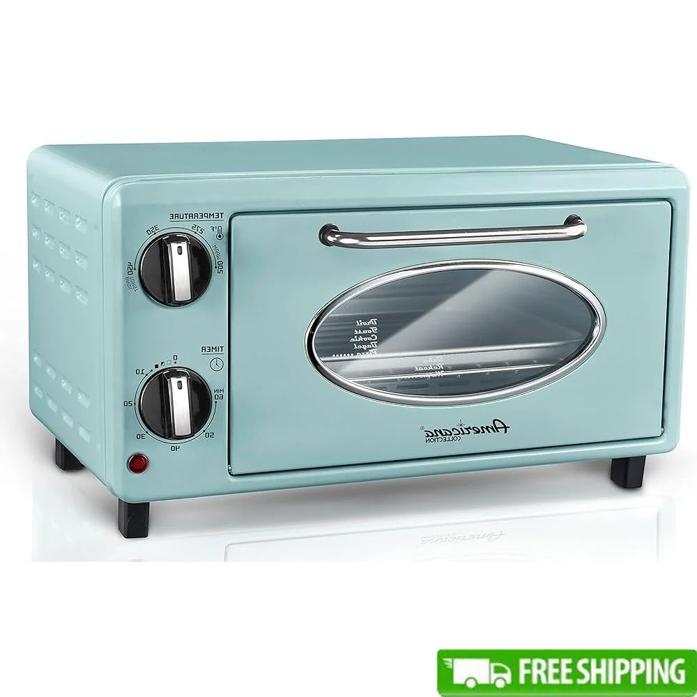 50S Retroเคาน์เตอร์เครื่องปิ้งขนมปังเตาอบจับเวลาBakeพิซซ่าToastย่างย่าง 1000Wพร้อมอุปกรณ์เสริมเหมาะสําหรับขนมขบเคี้ยว