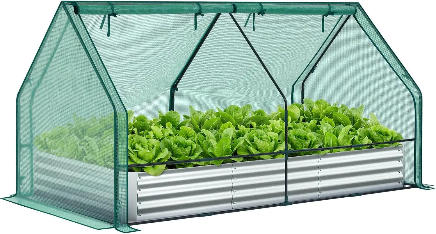 Raised Garden Bed for Outdoor Use, 8 x 4 x 1 FT, 3-in-1 Gardening Set with Cover