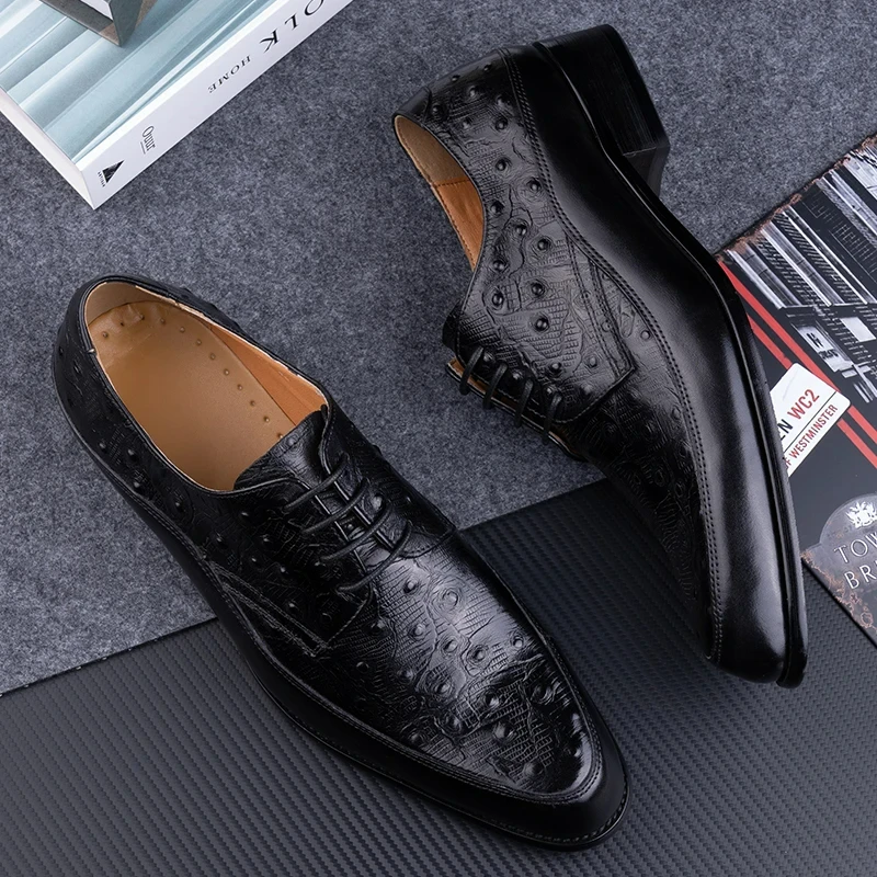 

Leather Men Shoes Derby Priting Dress Suit Zapatos De Vestir Para Hombre Luxury Customized Brown Black Office Business Men Shoes