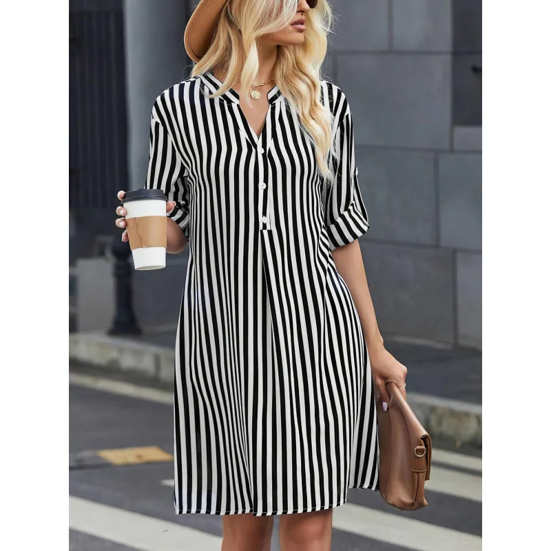 Hot sale fall women's clothing striped long sleeve dress fashionvcollar shirt