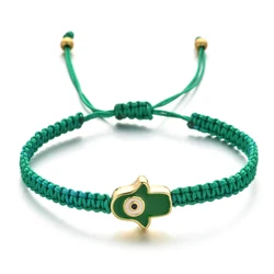 Green Lucky Evil Eye Fatima Hand Bracelet For Women Vintage Jewelry Handmade Braided Rope Adjustable Bracelet Birthday Gift