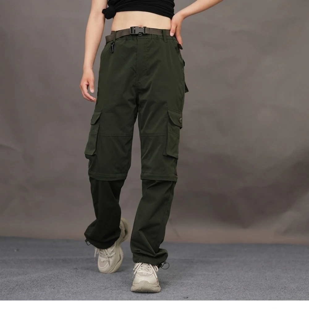 Outdoor Quick Dry Cargo Pants Mens Techwear Trousers Multi Pocket Loose Fit Casual Hiking Streetwear Bottoms Black Color