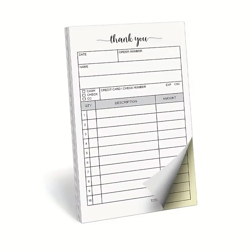 1 libro de recibos, papel sin carbono - pedido de ventas, libro de facturas para pequeñas empresas - (50 cada blanco/amarillo)