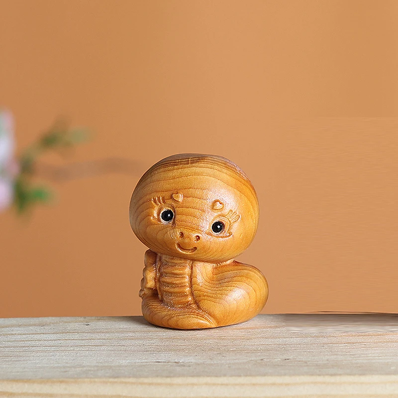 Mini adornos de serpiente de Año Nuevo Chino tallado en madera, estatua del zodiaco, lindo Animal de serpiente, decoración de escritorio de oficina, decoración de coche