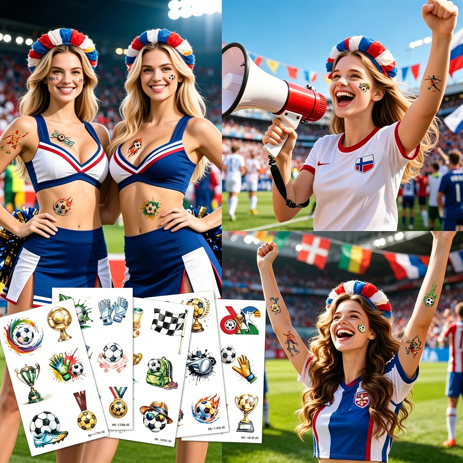 20Pcs Football Temporary Tattoo Stickers Waterproof Soccer Sport Themed Fake Tattoos Decals For Cheer Fans Face Body Decoration