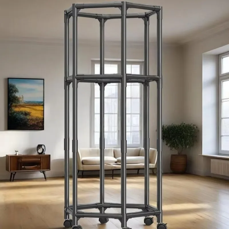 Wholesale Custom Hanger Floor-to-ceiling Balcony Home Rental Hanger Small Storage Rack Indoor Hexagonal Removable