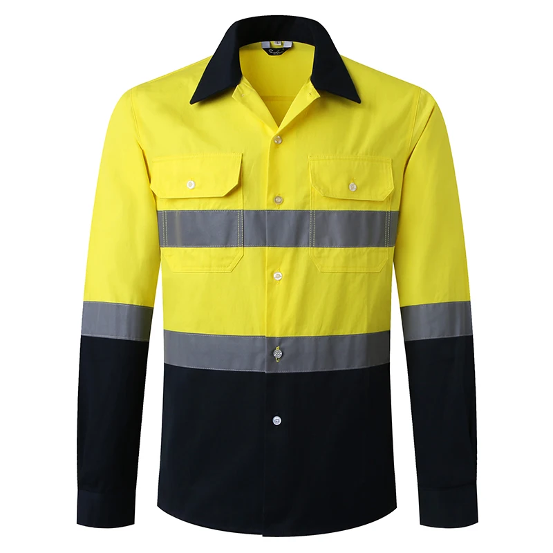 Camisa reflectante Hi Viz para hombre, Polo de manga larga con bolsillos, logotipo y texto del cliente