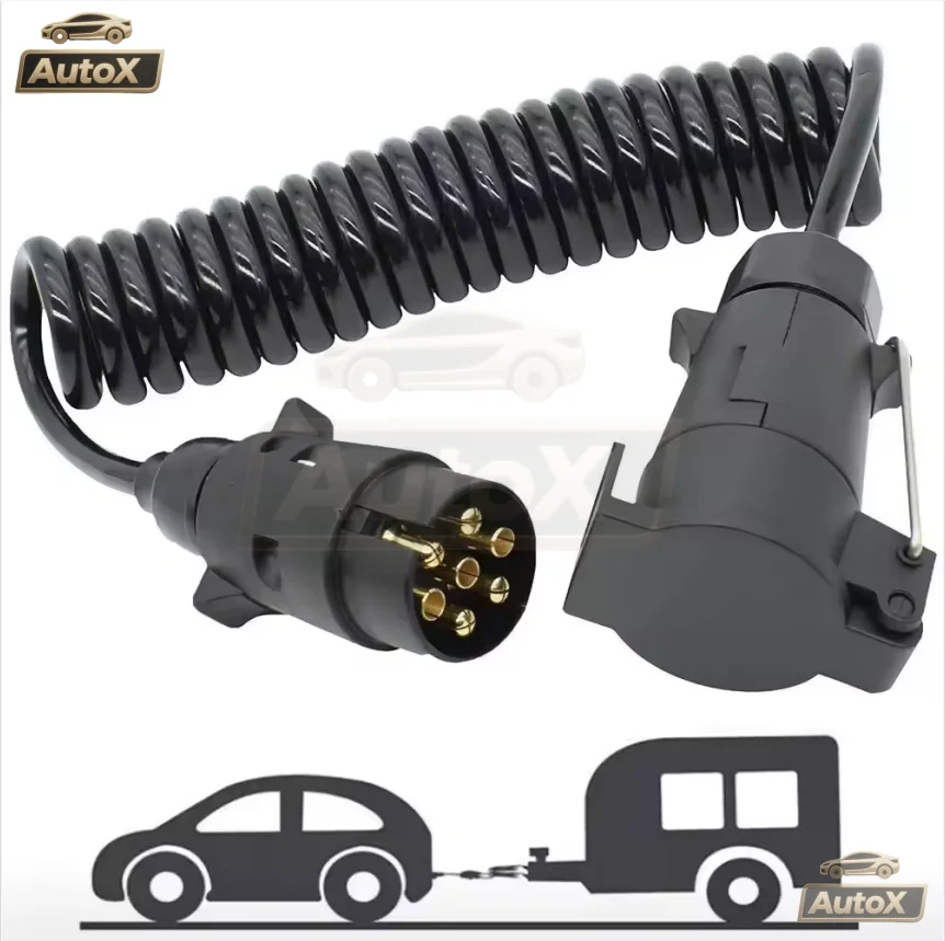 Kabel Ekstensi Soket Steker Sirkuit Auto X 2M 7 Pin untuk Lampu Trailer Truk, Kabel Papan Lampu, Kabel Steker Jantan ke Betina