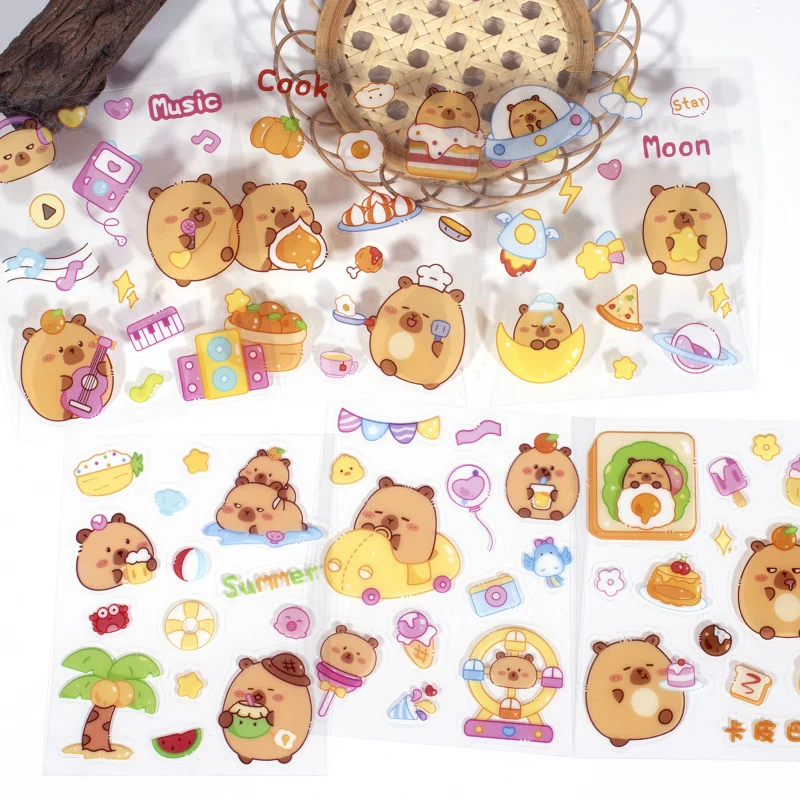 6PcsDifferent Styles Capybara Journal Stickers Cartoon Capybarapet Stickers Student Decals Waterproof Cup Stickers Mobile Phone